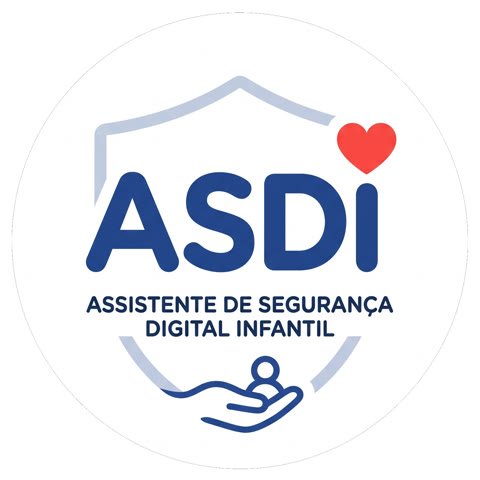 Logomarca ASDI: escudo, coração e mão acolhendo uma criança